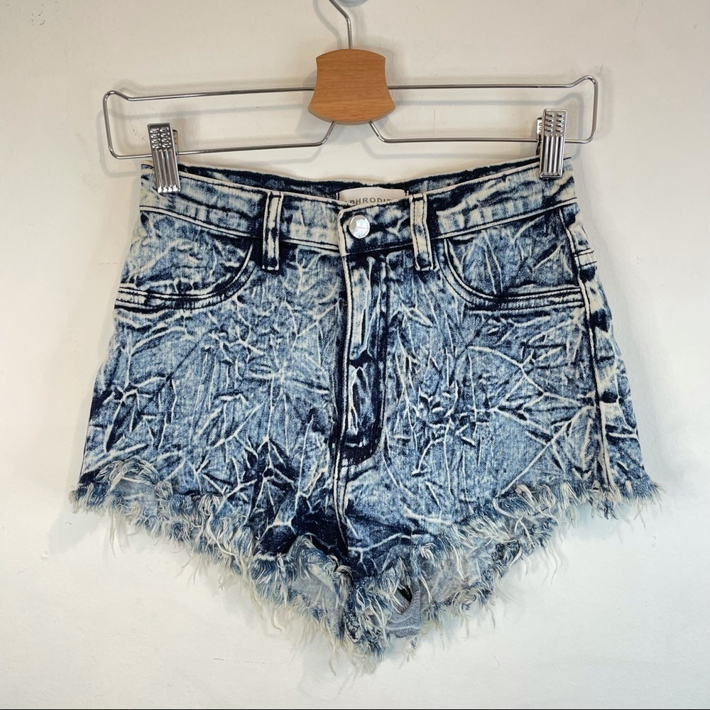 Aphrodite Acid Wash High Rise Blue Cutoff Shorts